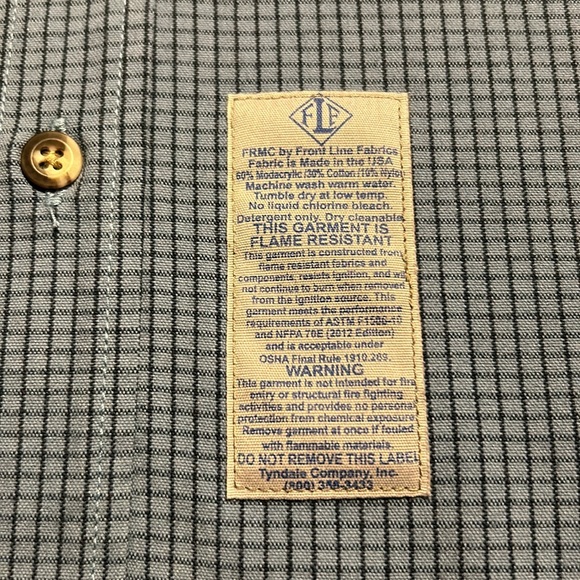 Tyndale ~Flame Resistant Cat 2 Check Button Down Work Shirt in XL Long - Picture 6 of 13